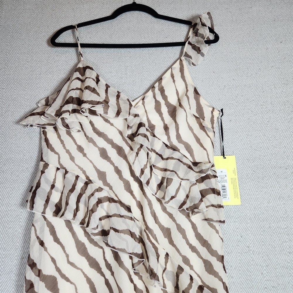 Future Collective Jenee Naylor Chic Ruffle Brown and Cream Women's M Dress - Picture 5 of 14
